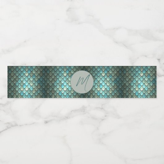 Aangepaste initiaal blauwe schalen geweven waterfles etiket (Enkel label)