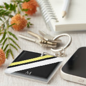 Aangepaste initiaal diagonale lijnen zwart sleutelhanger (Voorkant Rechts)