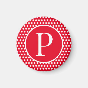 Aangepaste initiaal letter Chic Polka Dots Rood &  Magneet