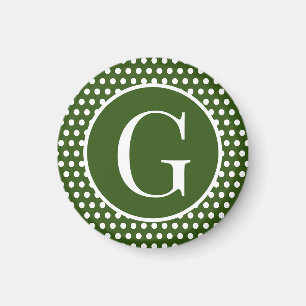 Aangepaste initiaal letter Donkergroene Polka Dot Magneet