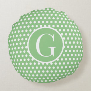 Aangepaste initiaal letter Polka Dot licht groen Rond Kussen