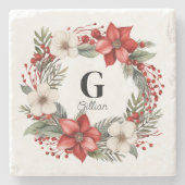 Aangepaste Initiaal Letternaam Kerstkransgeschenk Stenen Onderzetter (Voorkant)