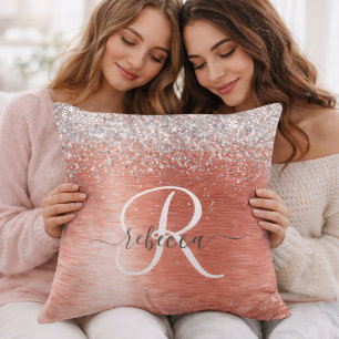 Aangepaste Initiaal & Naam Koraal Glitter Kussen