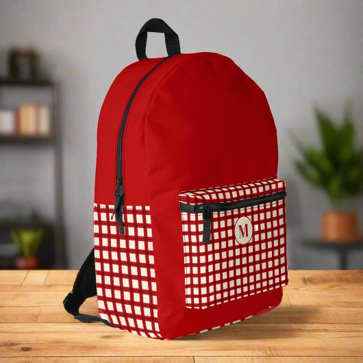 Aangepaste Initiaal naam Red Gingham Girly Monogra Bedrukte Rugzak