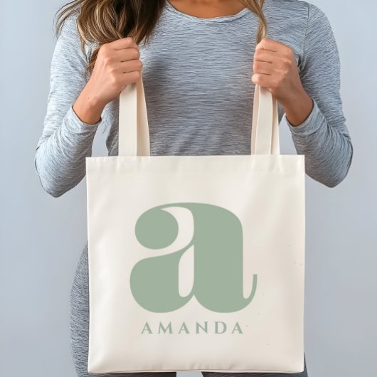 Aangepaste Initiaal naam Sage Green Tote Bag