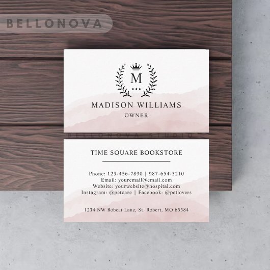 Aangepaste Initiaal & Naam Wit Zwart Roze Monogram Visitekaartje