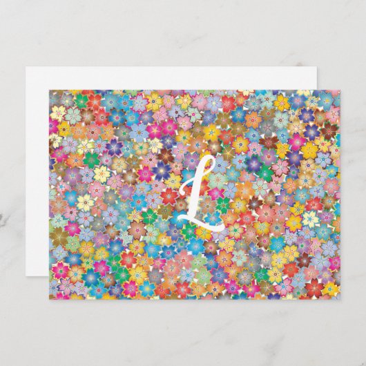 Aangepaste Initiaal Retro Floral Flat Note Kaart (Voorkant / Achterkant)