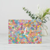 Aangepaste Initiaal Retro Floral Flat Note Kaart (Staand voorkant)