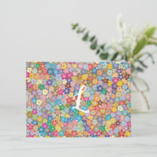 Aangepaste Initiaal Retro Floral Flat Note Kaart (Staand voorkant)