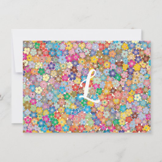 Aangepaste Initiaal Retro Floral Flat Note Kaart (Voorkant)