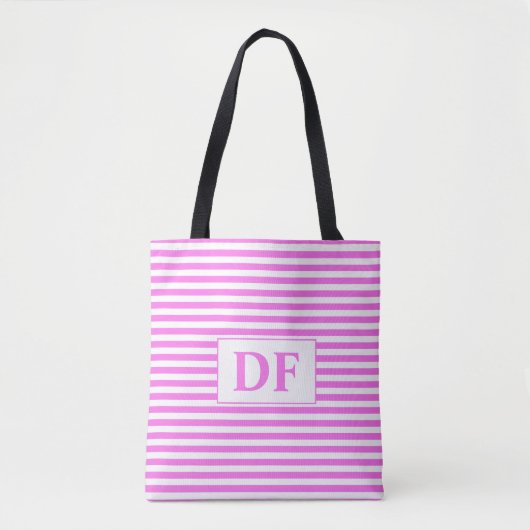Aangepaste Initiaal roze/witte strepen Draagtas (Voorkant)
