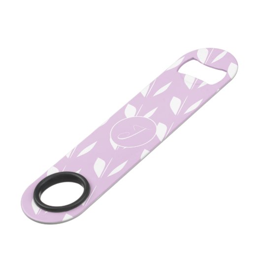 Aangepaste initiaal wit silhouet bladeren paarse speed flessenopener (Voorkant Gekanteld)