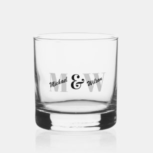 Aangepaste Initiaal zwart-wit monogram Whisky Glas