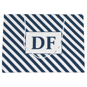 Aangepaste Initialen Blauw/Wit Strepen Groot Cadeauzakje