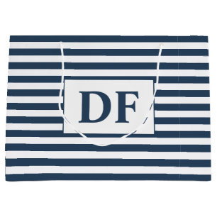 Aangepaste Initialen Blauw/Wit Strepen Groot Cadeauzakje