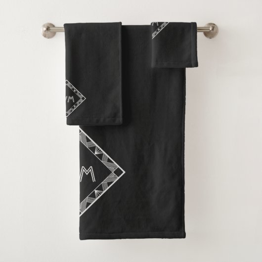 Aangepaste Initialen Elegant Manly Black Chic Art  Bad Handdoek (Insitu)