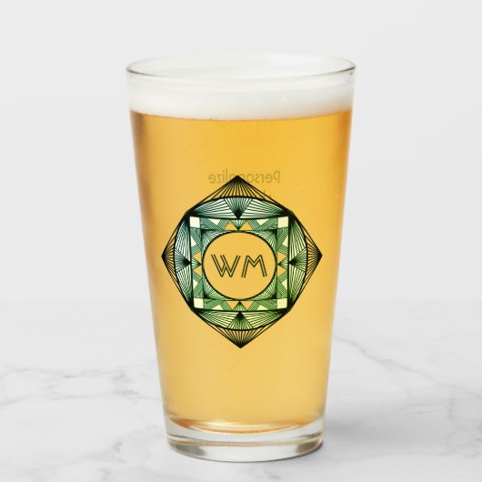 Aangepaste Initialen Elegant Manly Green Chic Art  Glas (Voorkant gevuld)