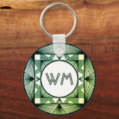 Aangepaste Initialen Elegant Manly Green Chic Art  Sleutelhanger (Voorkant)