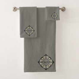 Aangepaste Initialen Elegant Manly Grey Chic Art D Bad Handdoek