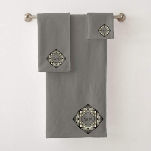 Aangepaste Initialen Elegant Manly Grey Chic Art D Bad Handdoek (Insitu)
