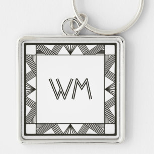 Aangepaste Initialen Elegant modern zwart Art Deco Sleutelhanger