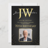 Aangepaste Initialen Elegant Zwart Goud 70e Verjaa Kaart (Voorkant)