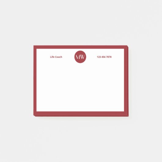 Aangepaste Initialen en telefoon rood en wit Post-it® Notes (Voorkant)