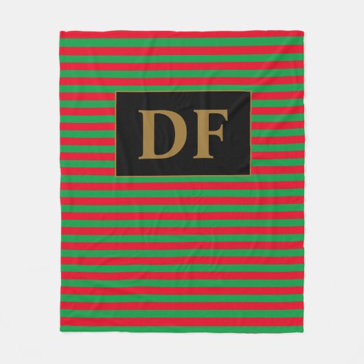 Aangepaste Initialen Kerst Rood/Groen Strepen Fleece Deken (Voorkant)