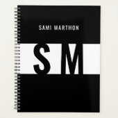 Aangepaste Initialen l Elegant zwart-wit monogram Planner (Voorkant)
