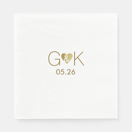 Aangepaste initialen met faux gouden liefdeshart,  servet (Voorkant)