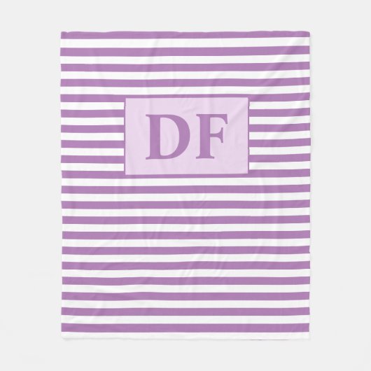 Aangepaste Initialen Paarse / witte strepen Fleece Deken (Voorkant)