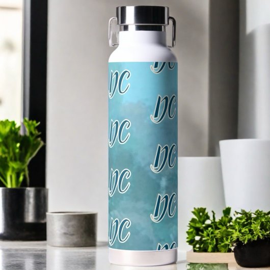 Aangepaste initialen patroon blauwgroen blauw aqua waterfles