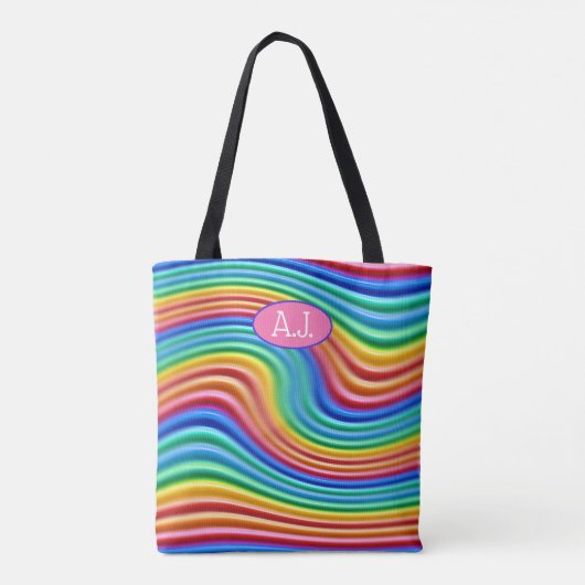 Aangepaste initialen Rainbow Pride Canvas tas. Draagtas (Achterkant)
