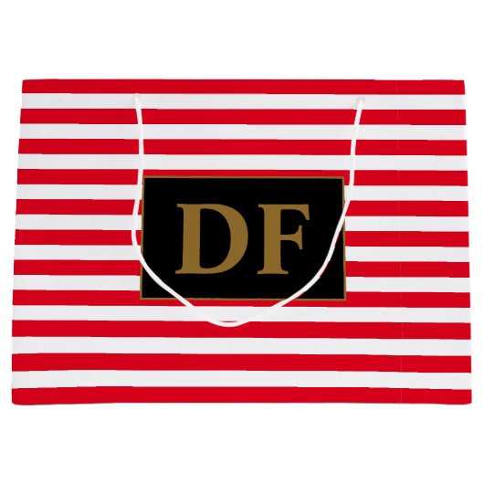 Aangepaste Initialen Rood/Wit Strepen Groot Cadeauzakje (Voorkant)