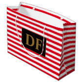 Aangepaste Initialen Rood/Wit Strepen Groot Cadeauzakje (Achterkant Gekanteld)