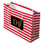 Aangepaste Initialen Rood/Wit Strepen Groot Cadeauzakje (Voorkant Gekanteld)