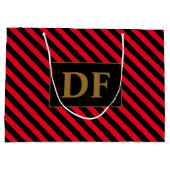 Aangepaste Initialen Rood/Zwart Strepen Groot Cadeauzakje (Achterkant)