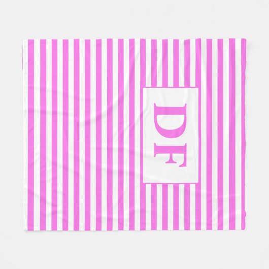 Aangepaste Initialen Roze/Witte Strepen Fleece Dek (Voorkant (Horizontaal))