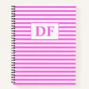Aangepaste Initialen Roze/Witte Strepen Notitieboe Notitieboek