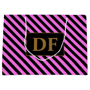 Aangepaste Initialen Roze/Zwart Strepen Groot Cadeauzakje