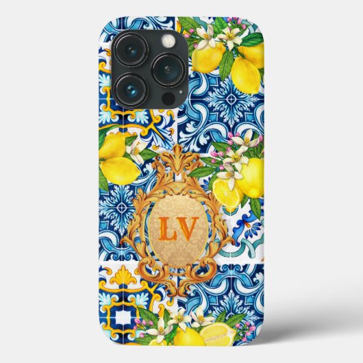 Aangepaste Initialen Siciliaanse Tegels Citrus Bar Case-Mate iPhone Case (Achterkant)
