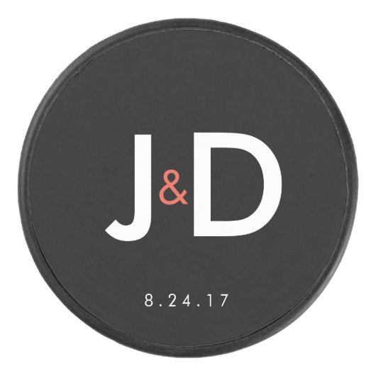 Aangepaste Initialen Wedding Favoriet Hockey Puck (Voorkant)
