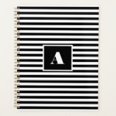 Aangepaste initialen Zwart-wit Gestreept Planner (Voorkant)