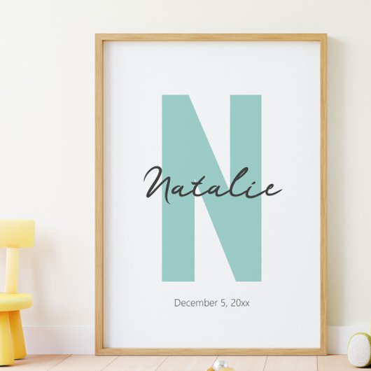 Aangepaste initiële Baby Naam en geboortedatum Mod Poster