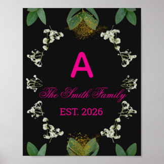 Aangepaste initiële elegante botanische monogrampr poster