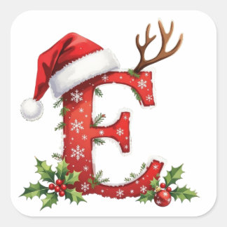 Aangepaste initiële monogram E gewei Kerstmannen-s Vierkante Sticker