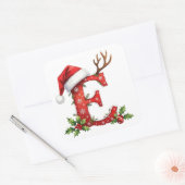 Aangepaste initiële monogram E gewei Kerstmannen-s Vierkante Sticker (Envelop)