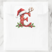 Aangepaste initiële monogram E gewei Kerstmannen-s Vierkante Sticker (Tas)