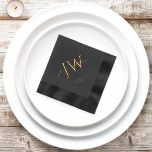 Aangepaste initiële zwarte gouden verjaardag folie servetten