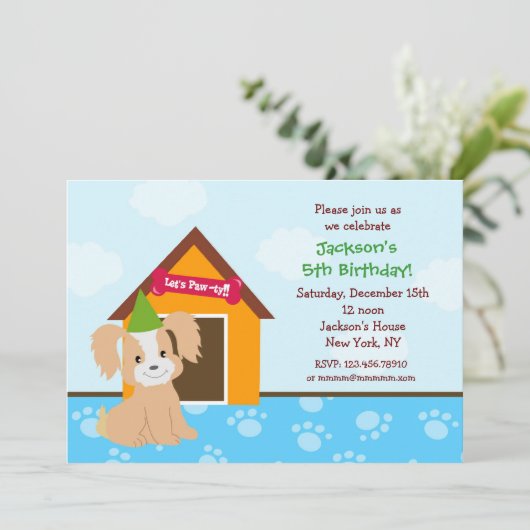 Aangepaste introducties van Puppy Dog Birthda Part Kaart (Staand voorkant)